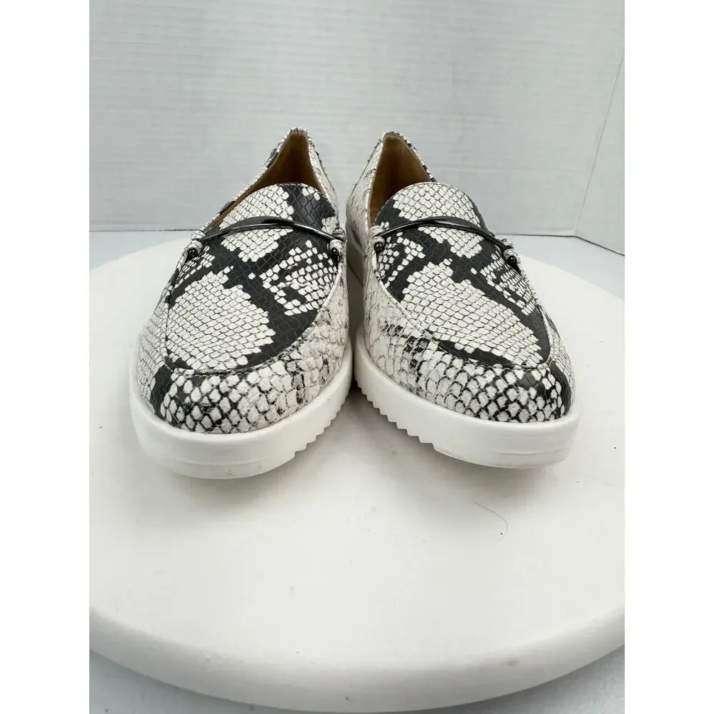 Naturalizer Ranger Womens Sz‎ 7.5M Slip On Moccasin Shoes White Black Snake Skin